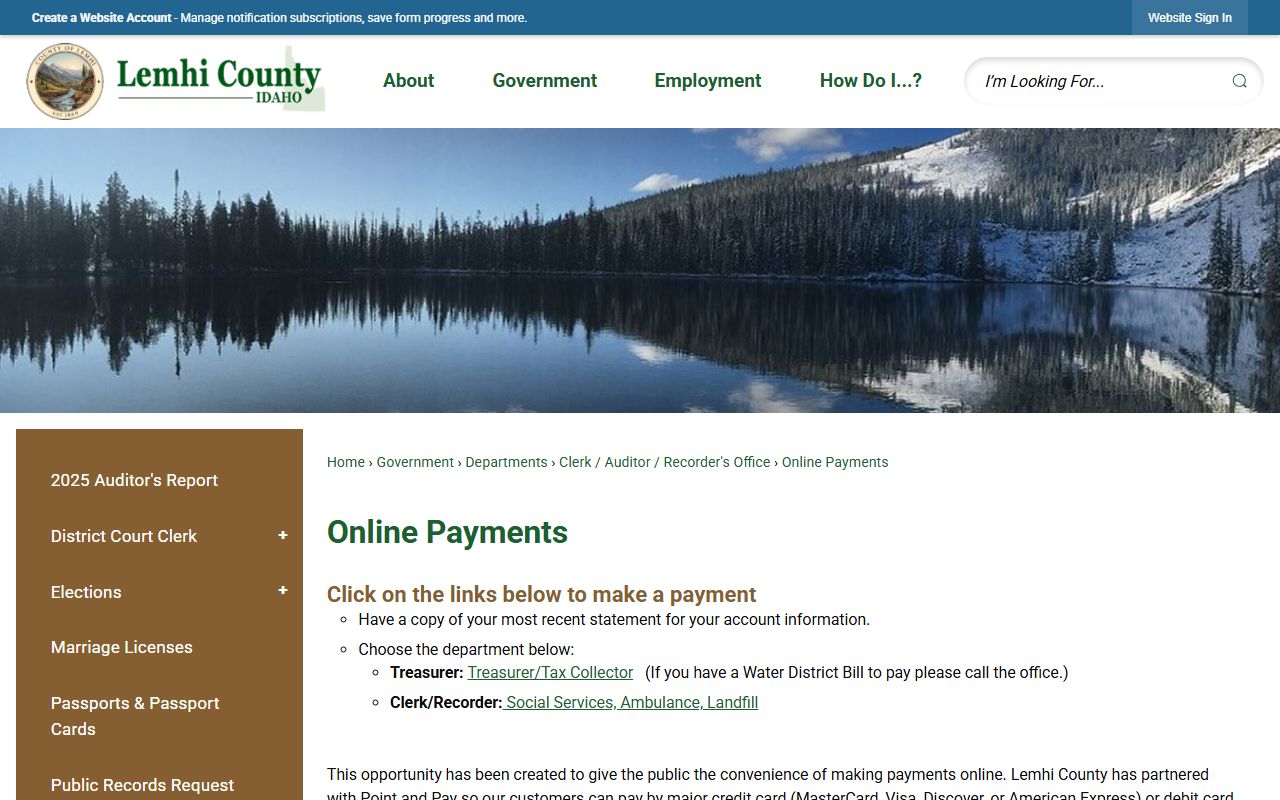 Lemhi County clerk records online payment fee information