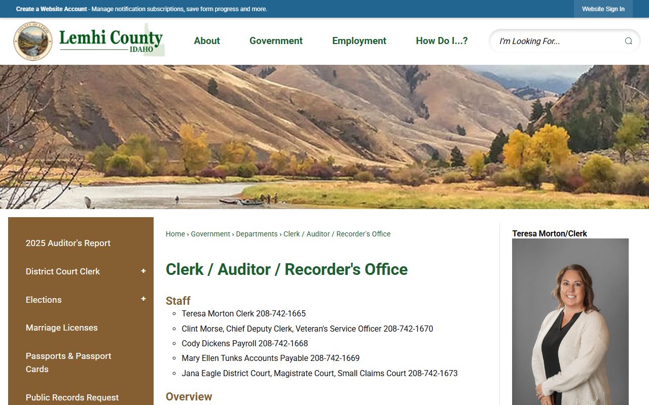 Lemhi County clerk records office Clerk Auditor Recorder page