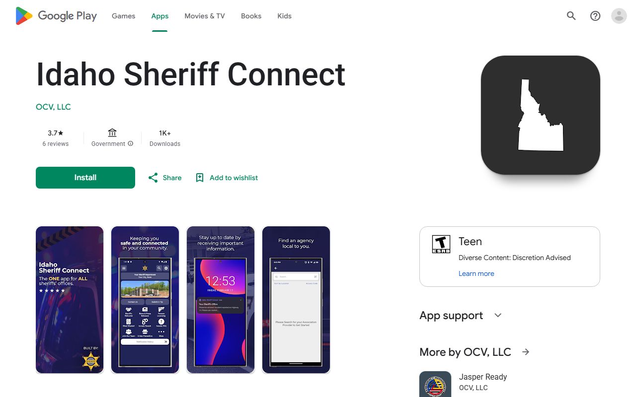 Google Play listing for Idaho Sheriff Connect