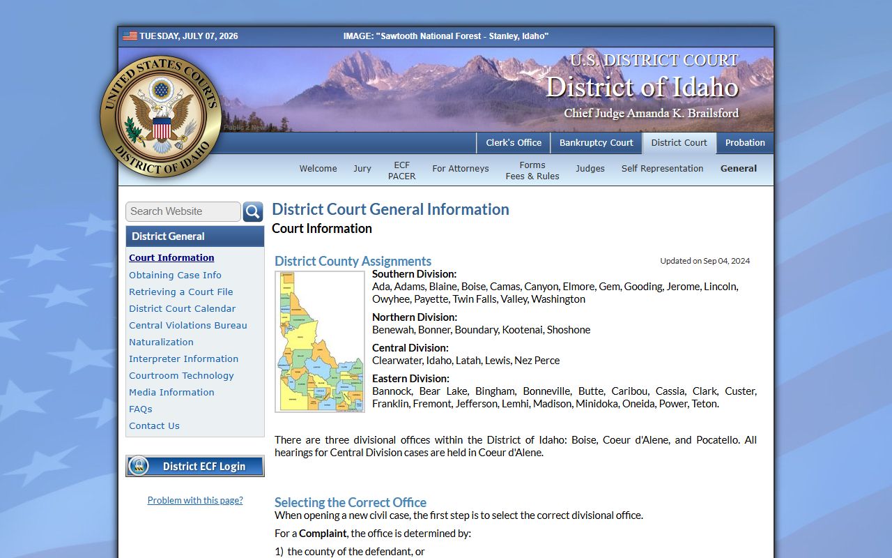 Lemhi County District Court federal court division distinction