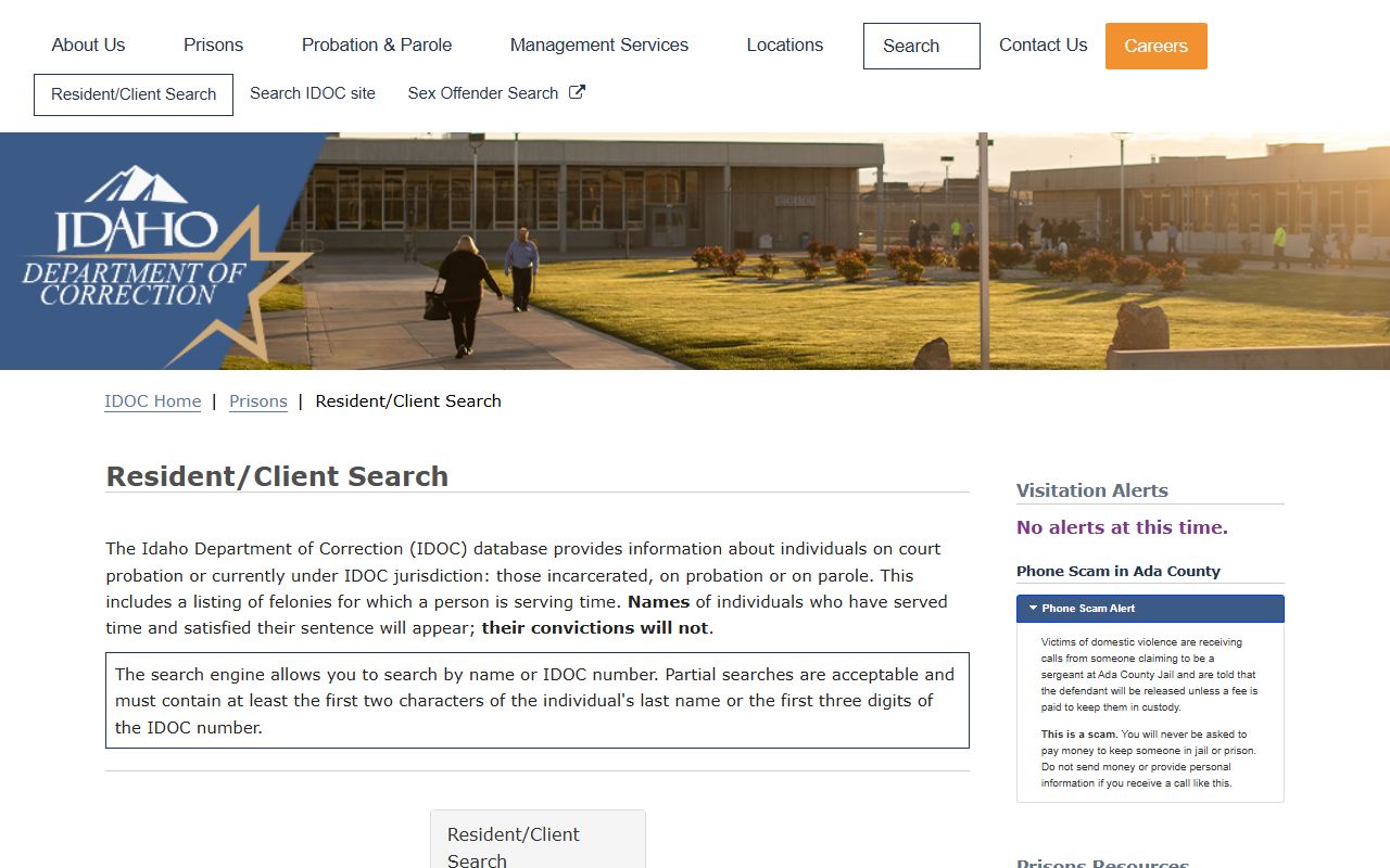 Lemhi County inmate records IDOC resident client search