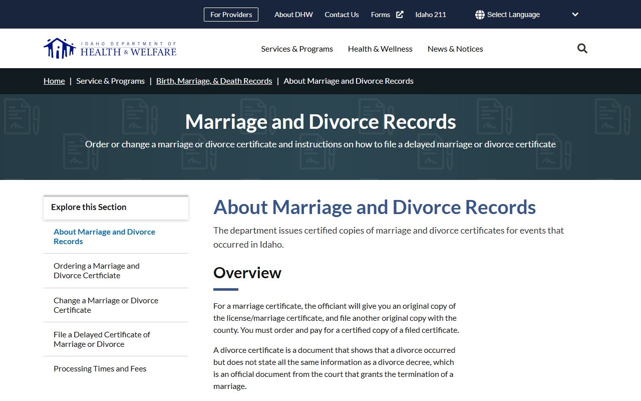 Lemhi County marriage and divorce records Idaho certificate coverage