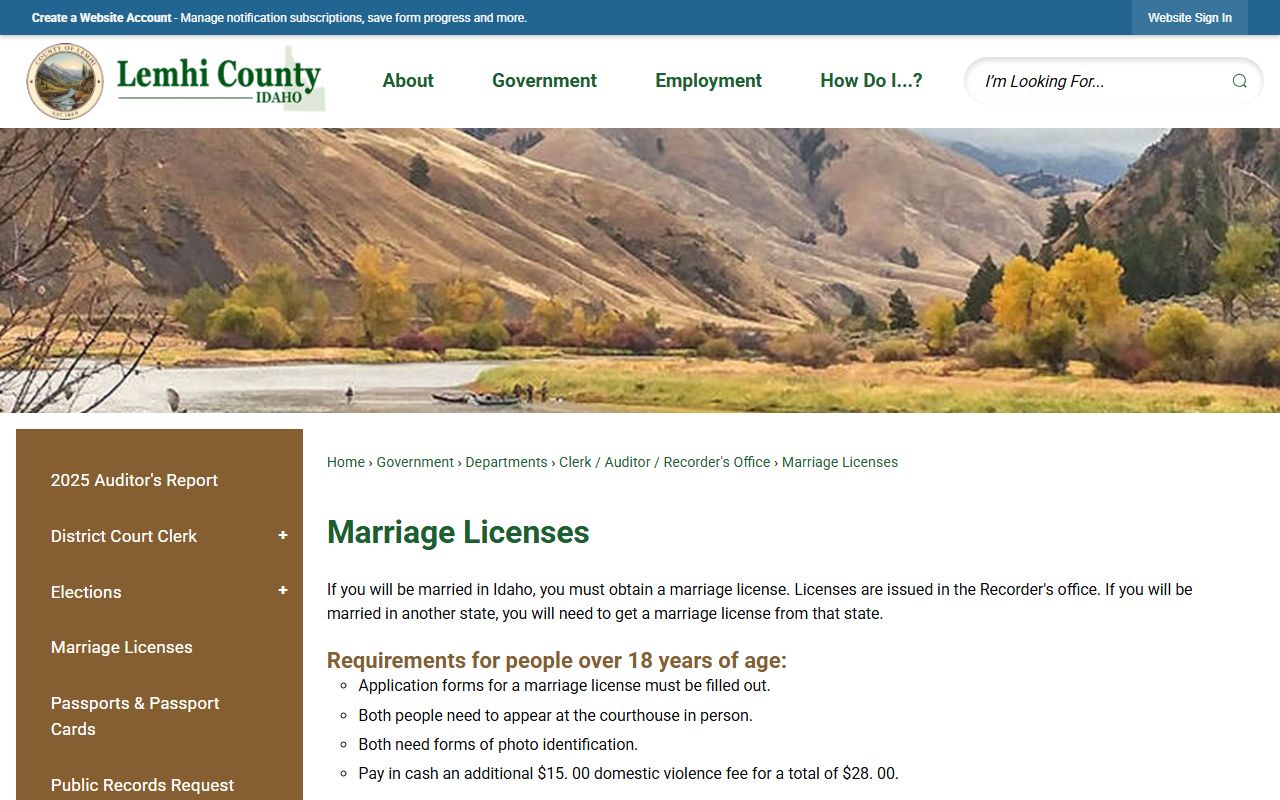 Lemhi County marriage and divorce records marriage license requirements