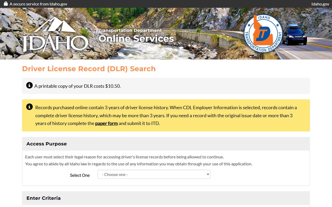 Lemhi County traffic court records Idaho driver license record search