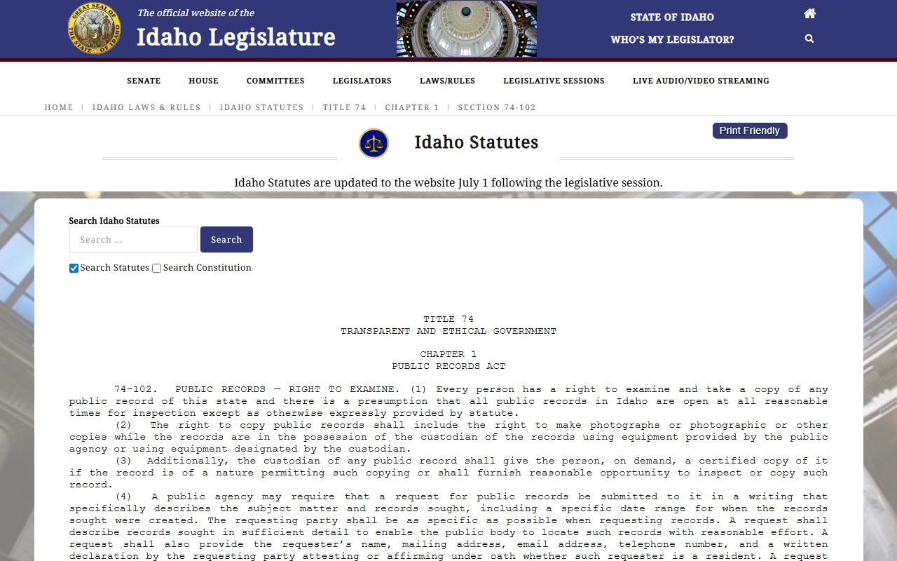 Lemhi County warrant records Idaho public records law access